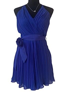 BEYOND THREADS ~ Elegant Navy Blue Pleated Spaghetti Strap Tie Waist Romper